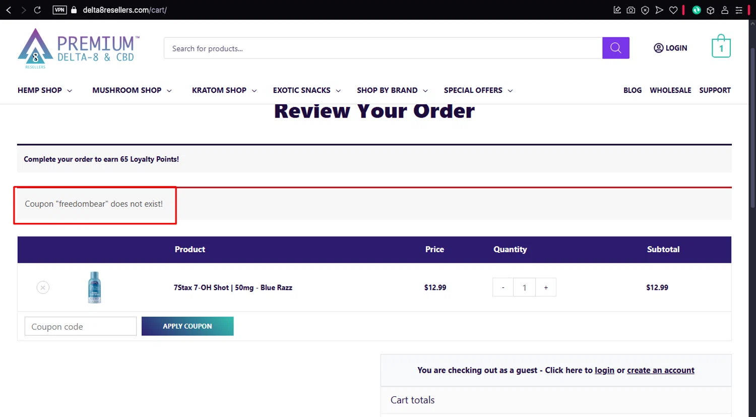 Zaza THC promo code screenshot showing code FREEDOMBEAR applied at Zaza THC checkout page. Uploaded by SimplyCodes community member ronaldacunajr13 on Mar 15, 2025