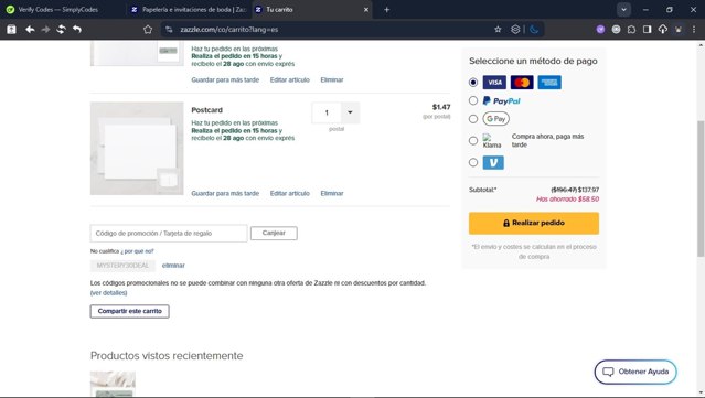 Zazzle checkout page showing Zazzle promo code box | Screenshot taken by SimplyCodes community member on Aug 27, 2025