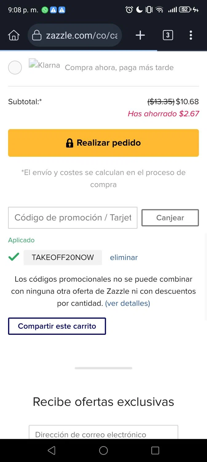 Zazzle promo code screenshot showing code takeoff20now applied at Zazzle checkout page. Uploaded by SimplyCodes community member Divino1 on Aug 20, 2025
