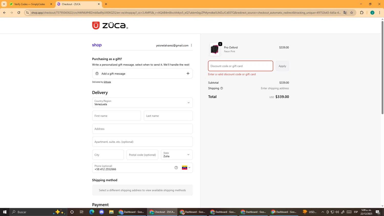 ZÜCA promo code screenshot showing code ZUCAJOY applied at ZÜCA checkout page. Uploaded by SimplyCodes community member DealScout5970 on Dec 22, 2025
