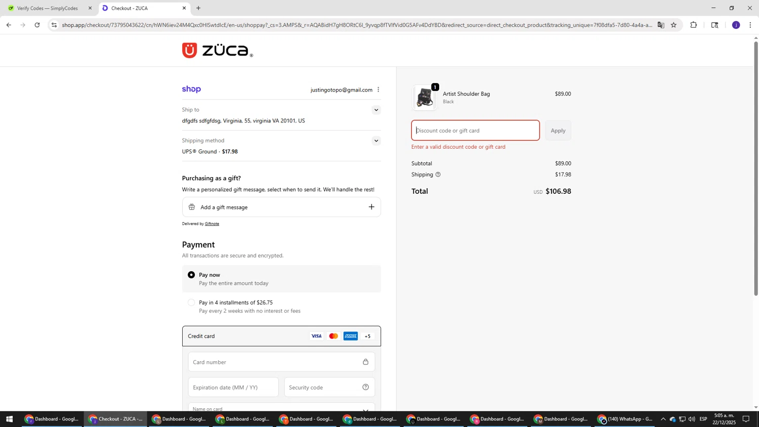 ZÜCA promo code screenshot showing code merry25 applied at ZÜCA checkout page. Uploaded by SimplyCodes community member simplycodesssss on Dec 22, 2025
