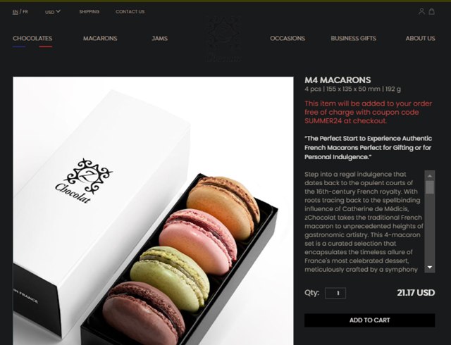 zChocolat checkout page showing zChocolat coupon code box | Screenshot taken by SimplyCodes community member on Oct 1, 2024