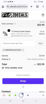 ZDecals coupon verification screenshot