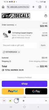 ZDecals coupon verification screenshot