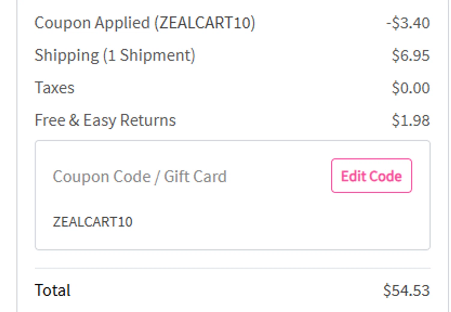 Zeal Boutique coupon code screenshot showing code Zealcart10 applied at Zeal Boutique checkout page. Uploaded by SimplyCodes community member marialymontiel on Jul 18, 2025