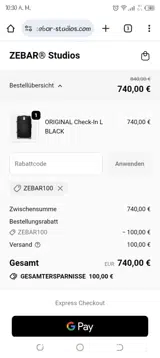 ZEBAR100 coupon verification screenshot