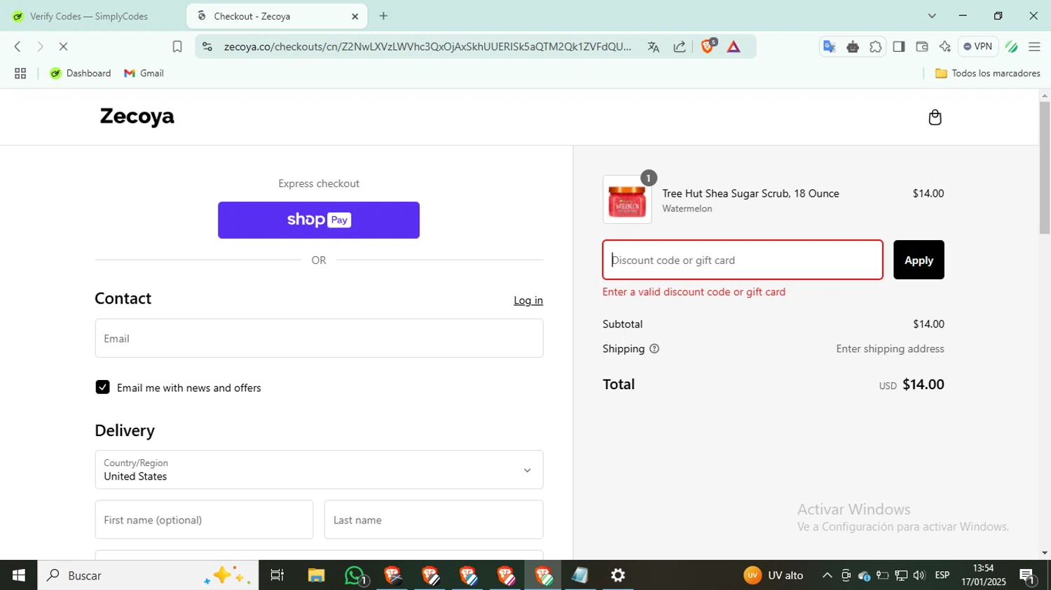 Zecoya coupon code screenshot showing code LOYALTY20 applied at Zecoya checkout page. Uploaded by SimplyCodes community member SilverKnight3628 on Jan 17, 2025