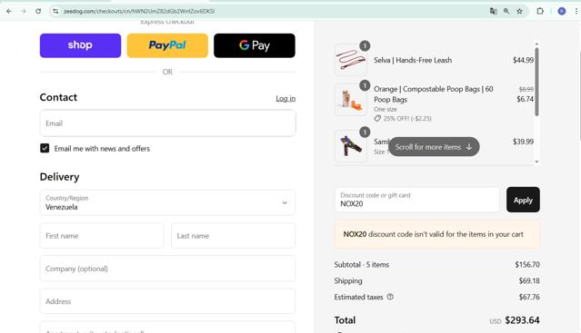 Zee Dog checkout page showing Zee Dog discount code box | Screenshot taken by SimplyCodes community member on Sep 2, 2025