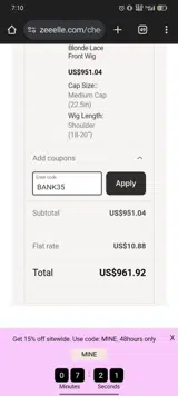 BANK35 coupon verification screenshot