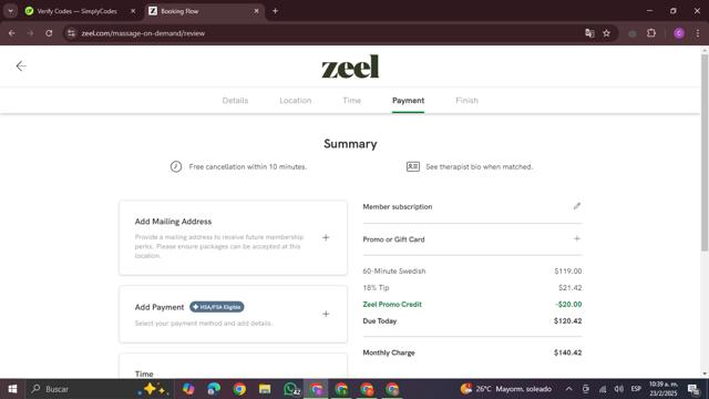Zeel checkout page showing Zeel promo code box | Screenshot taken by SimplyCodes community member on Feb 23, 2025