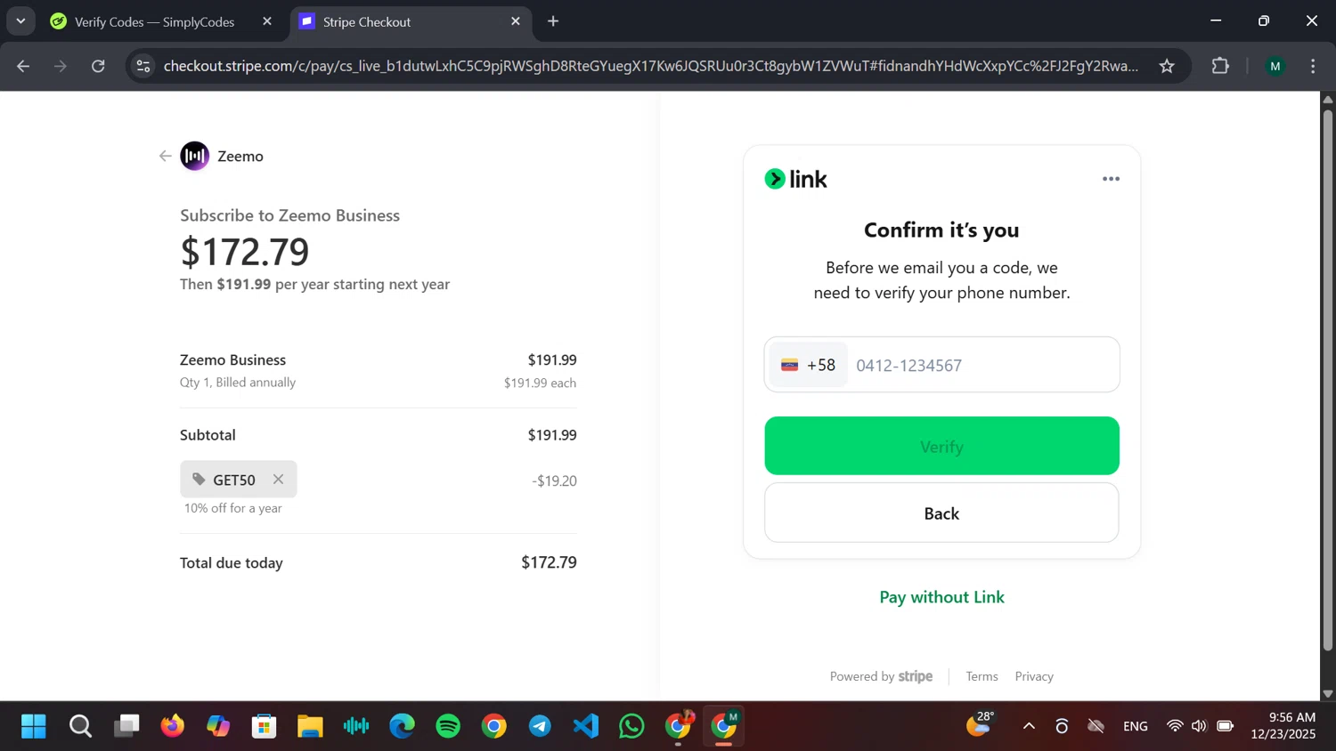 Zeemo promo code screenshot showing code GET50 applied at Zeemo checkout page. Uploaded by SimplyCodes community member JPRJOESTAR on Dec 23, 2025