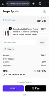ZEEP coupon verification screenshot