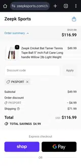 PKSPORT coupon verification screenshot