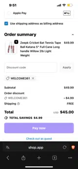 WELCOME361 coupon verification screenshot