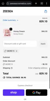 MORE15 coupon verification screenshot