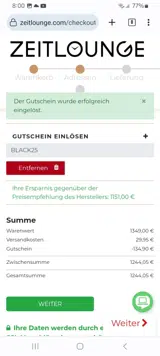 Zeitlounge.com coupon verification screenshot