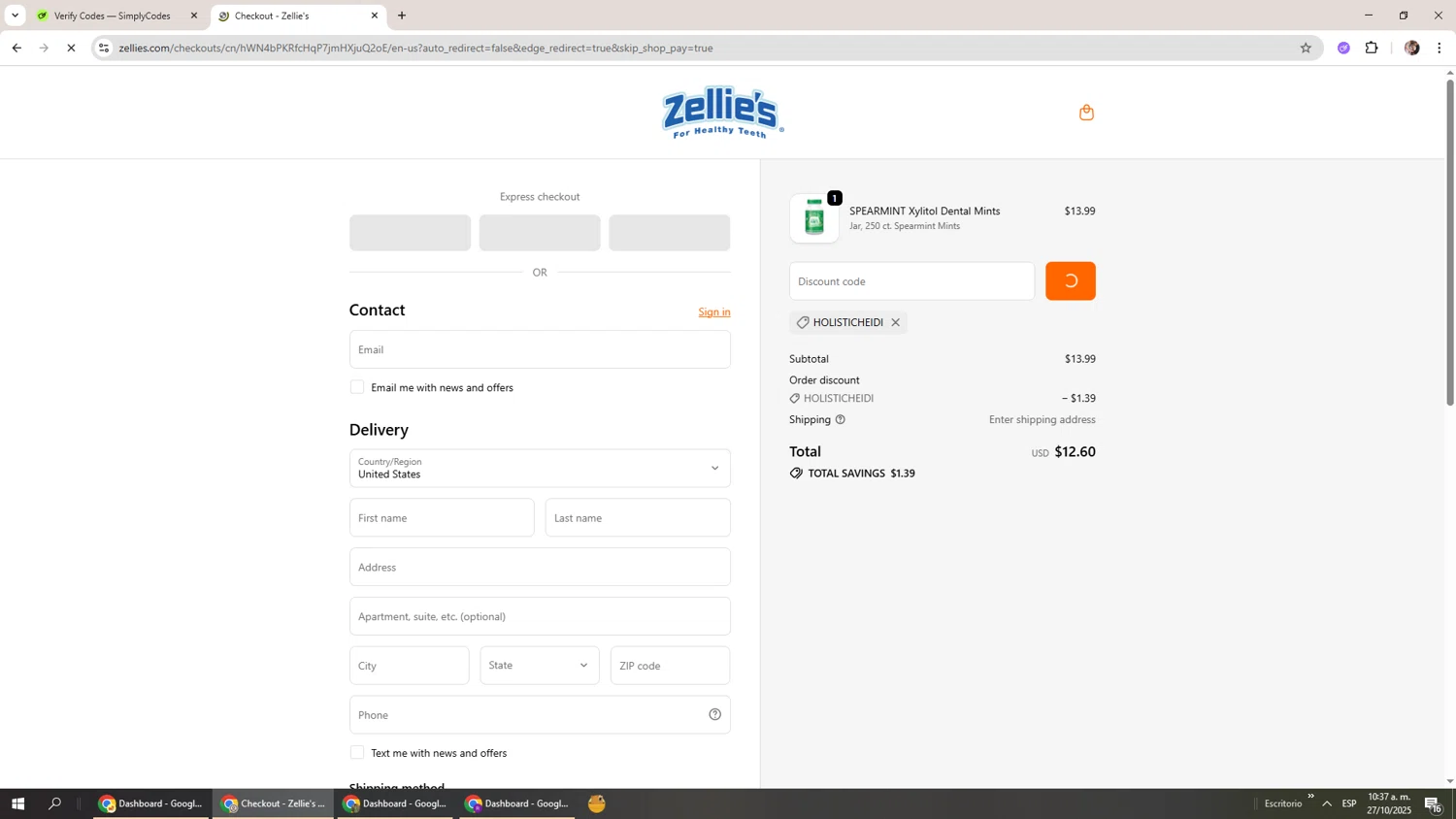 Zellie's discount code screenshot showing code holisticheidi applied at Zellie's checkout page. Uploaded by SimplyCodes community member Levi_Ackerman on Oct 27, 2025