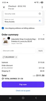 Zelve coupon verification screenshot