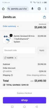 Zemits coupon verification screenshot