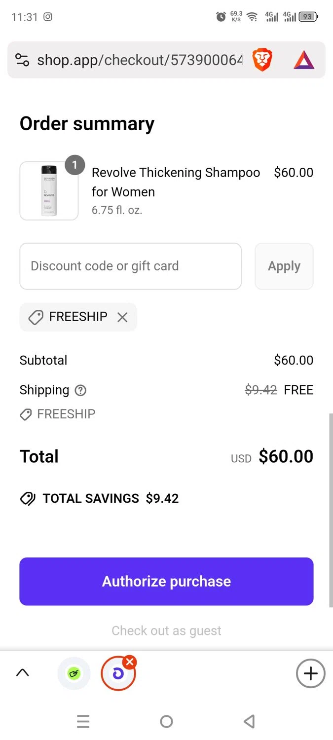 Zenagen coupon code screenshot showing code FREESHIP applied at Zenagen checkout page. Uploaded by SimplyCodes community member dayselis15 on Jun 28, 2025