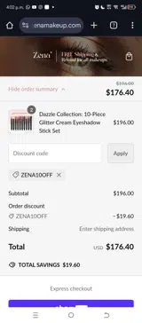 ZENA10OFF coupon verification screenshot