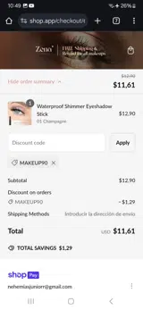 Makeup90 coupon verification screenshot
