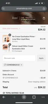 COMENBACK10 coupon verification screenshot