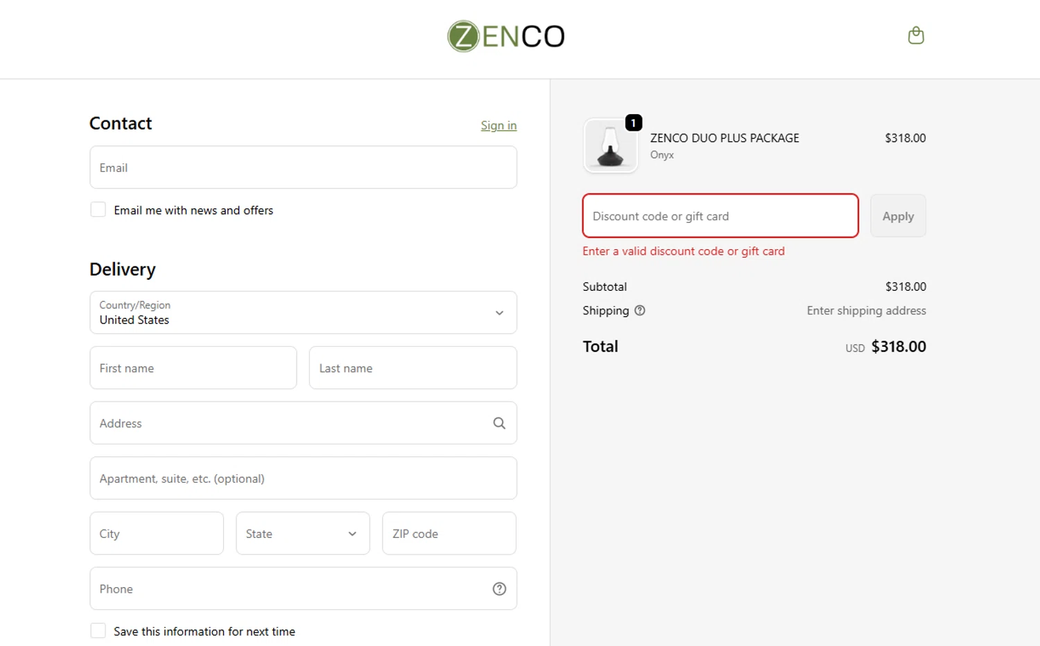 Zenco USA promo code screenshot showing code HOLIDAYGREEN25 applied at Zenco USA checkout page. Uploaded by SimplyCodes community member Powerrangerazul on Dec 5, 2025