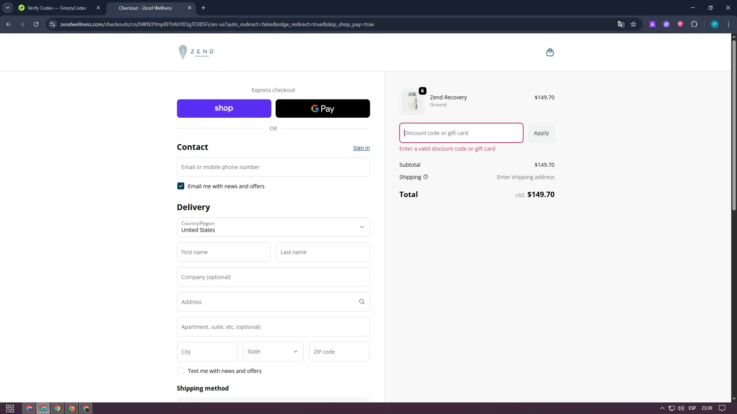 Zend Coffee promo code screenshot showing code BRITTNEY20 applied at Zend Coffee checkout page. Uploaded by SimplyCodes community member WonderExpert4236 on Sep 30, 2025