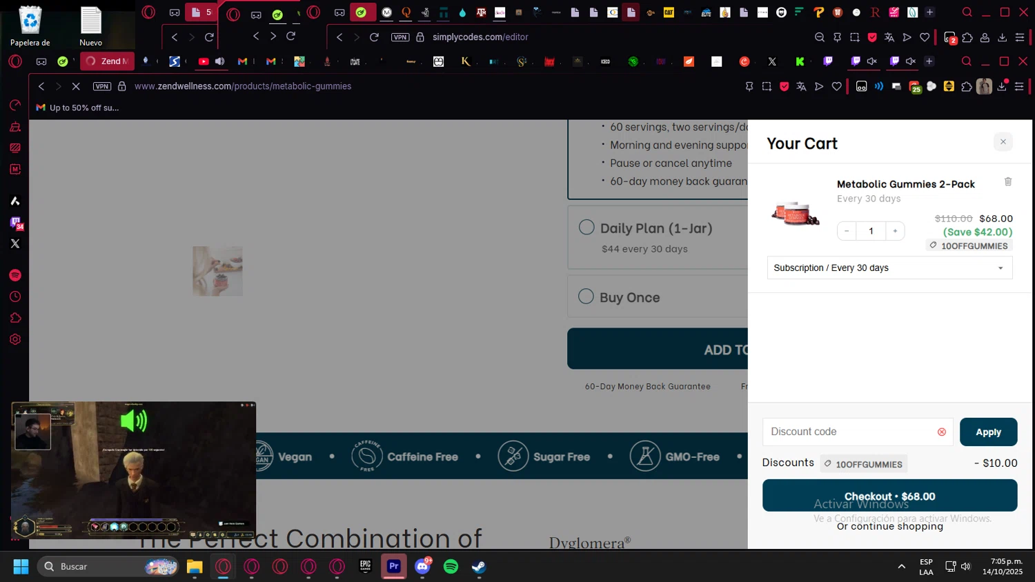 Zend Coffee promo code screenshot showing code 15OFF applied at Zend Coffee checkout page. Uploaded by SimplyCodes community member kurcovein on Oct 14, 2025