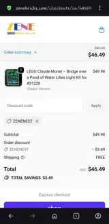 Zene Bricks coupon verification screenshot