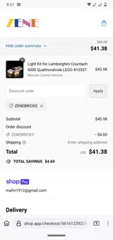 Zene Bricks coupon verification screenshot