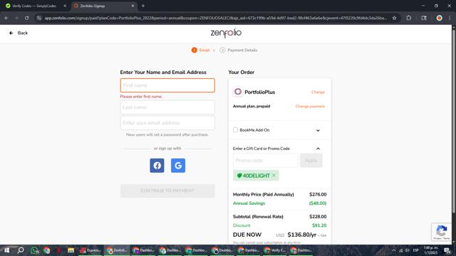 Zenfolio checkout page showing Zenfolio coupon code box | Screenshot taken by SimplyCodes community member on Jul 1, 2025