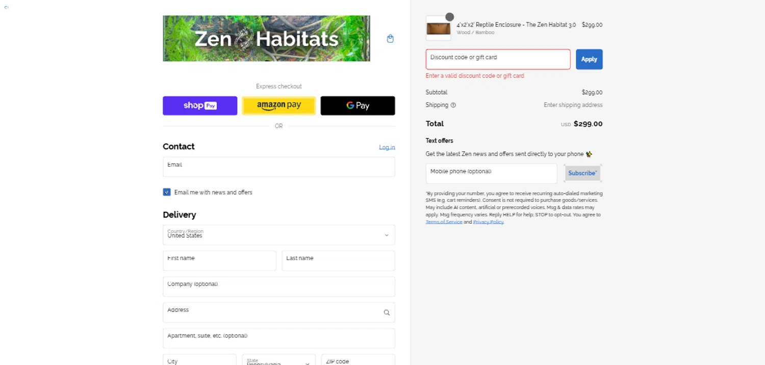 Zen Habitats discount code screenshot showing code LUCKY13 applied at Zen Habitats checkout page. Uploaded by SimplyCodes community member NobleMaestro6498 on Feb 2, 2025
