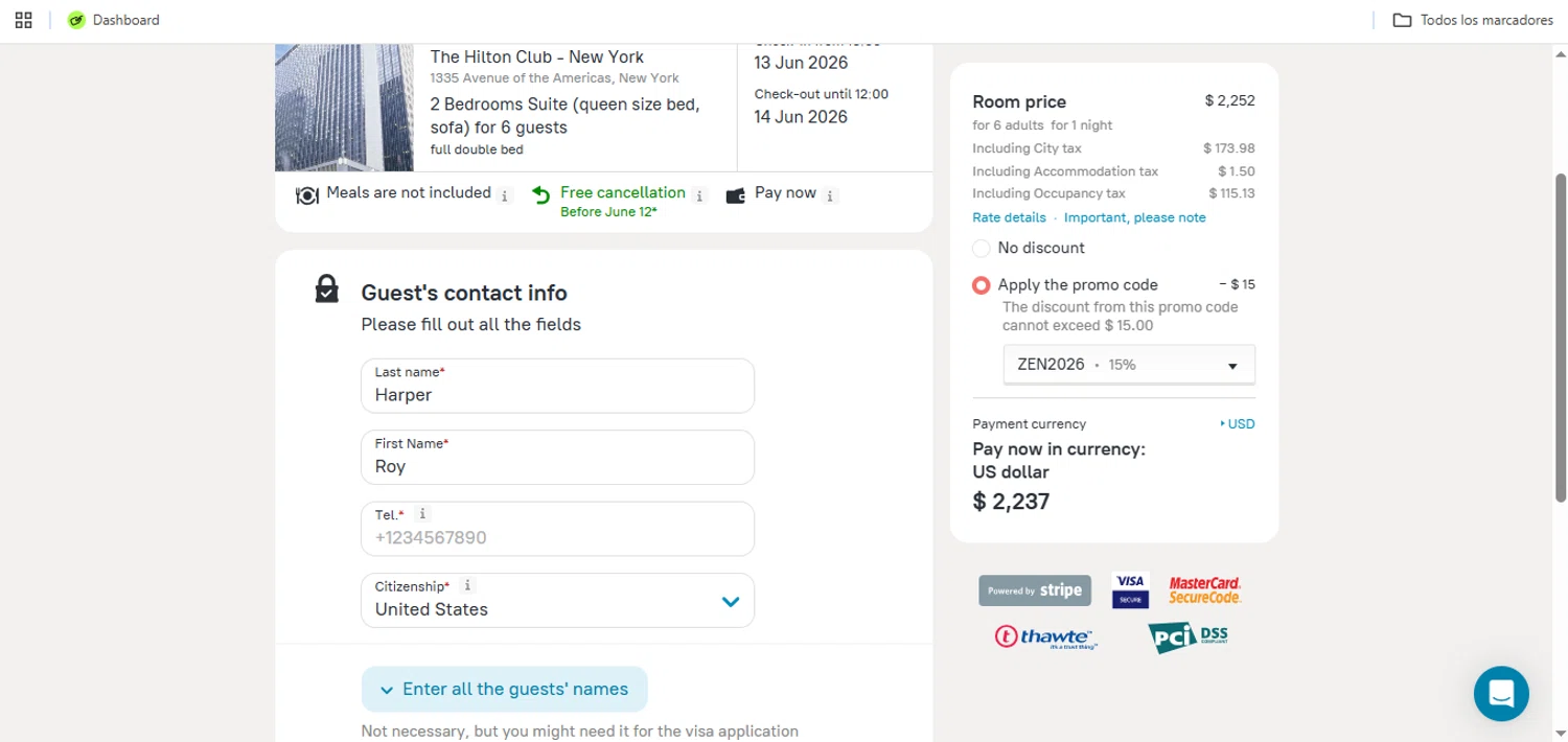 ZenHotels promo code screenshot showing code ZEN2026 applied at ZenHotels checkout page. Uploaded by SimplyCodes community member Speedy on Jun 11, 2026