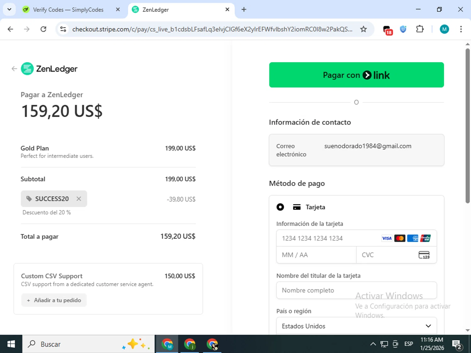 ZenLedger checkout page showing ZenLedger promo code box | Screenshot taken by SimplyCodes community member on Jan 25, 2026