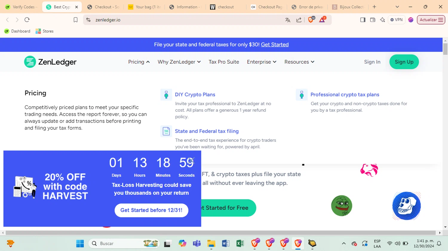 ZenLedger promo code screenshot showing code NANSEN10 applied at ZenLedger checkout page. Uploaded by SimplyCodes community member entrepita on Dec 30, 2024
