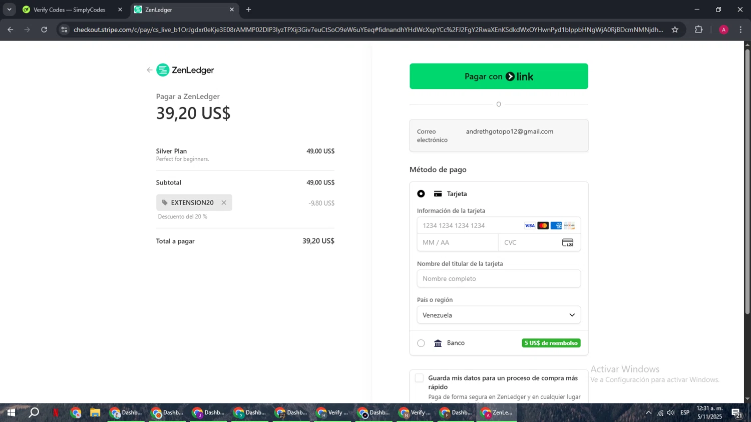 ZenLedger promo code screenshot showing code EXTENSION20 applied at ZenLedger checkout page. Uploaded by SimplyCodes community member BMWGS1200 on Nov 5, 2025