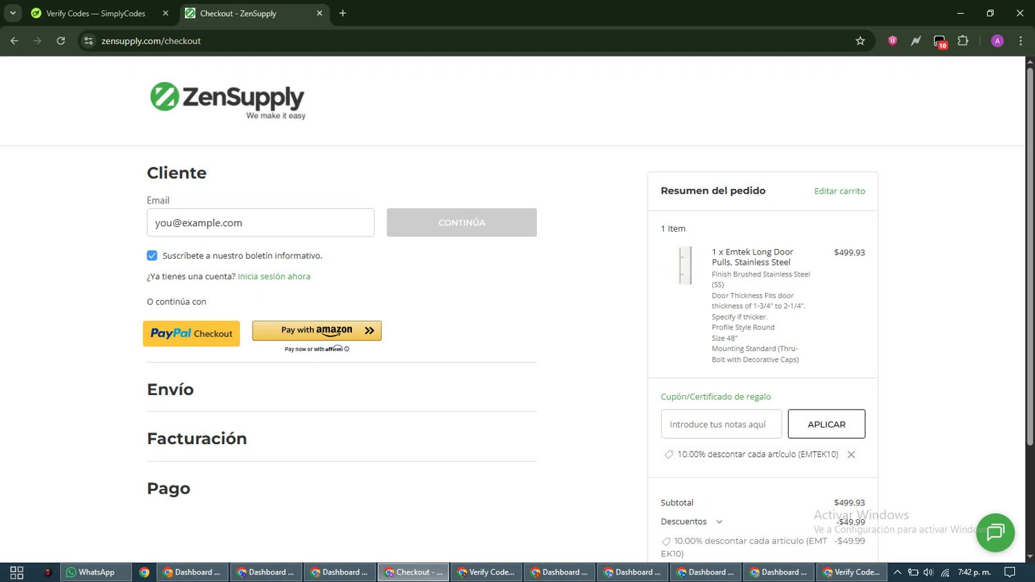 ZenSupply checkout page showing ZenSupply promo code box | Screenshot taken by SimplyCodes community member on Jan 2, 2026