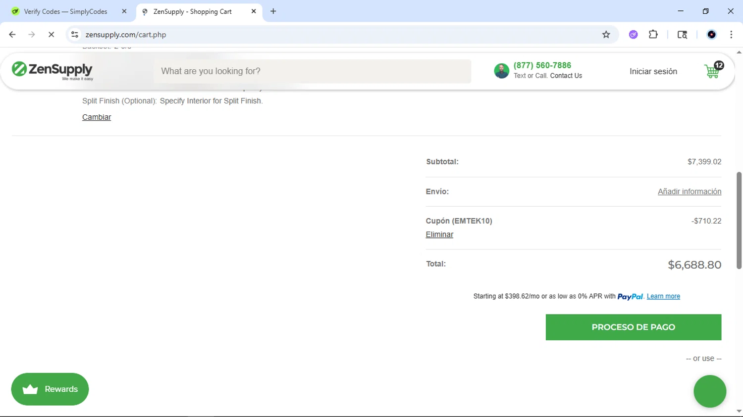 ZenSupply checkout page showing ZenSupply promo code box | Screenshot taken by SimplyCodes community member on Jan 28, 2026