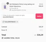 SALUDINTIMA30 coupon verification screenshot