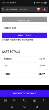 ZEO coupon verification screenshot