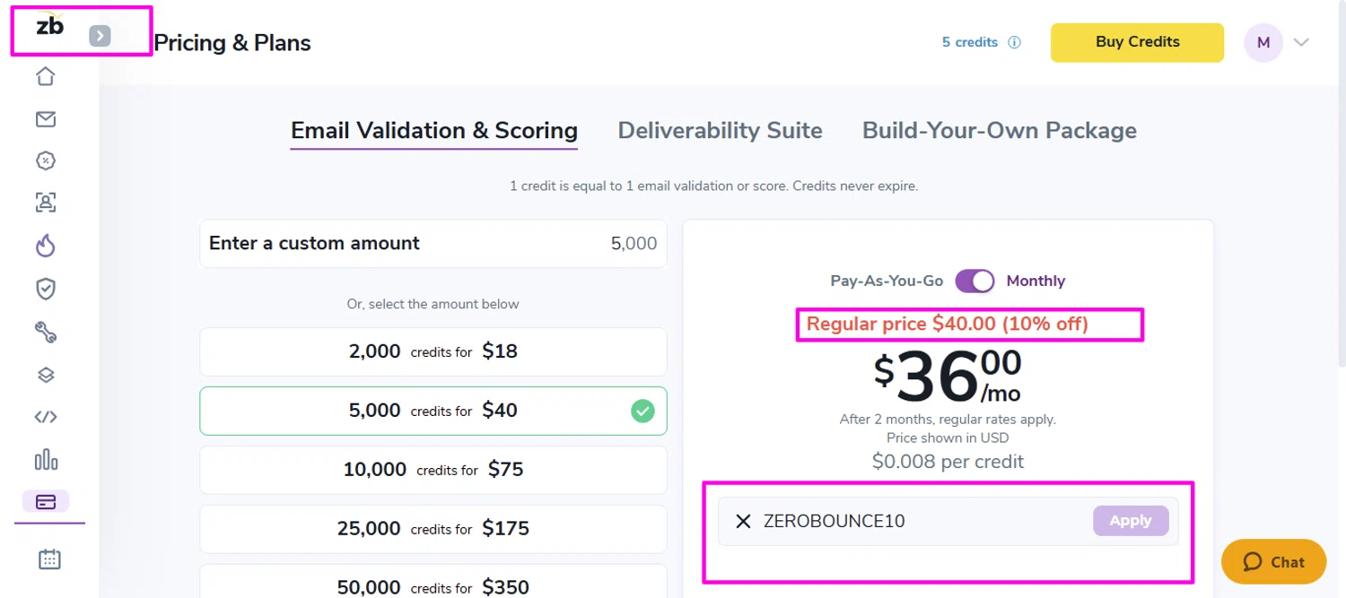 ZeroBounce coupon code screenshot showing code ZEROBOUNCE10 applied at ZeroBounce checkout page. Uploaded by SimplyCodes community member mrdarcy on May 31, 2025