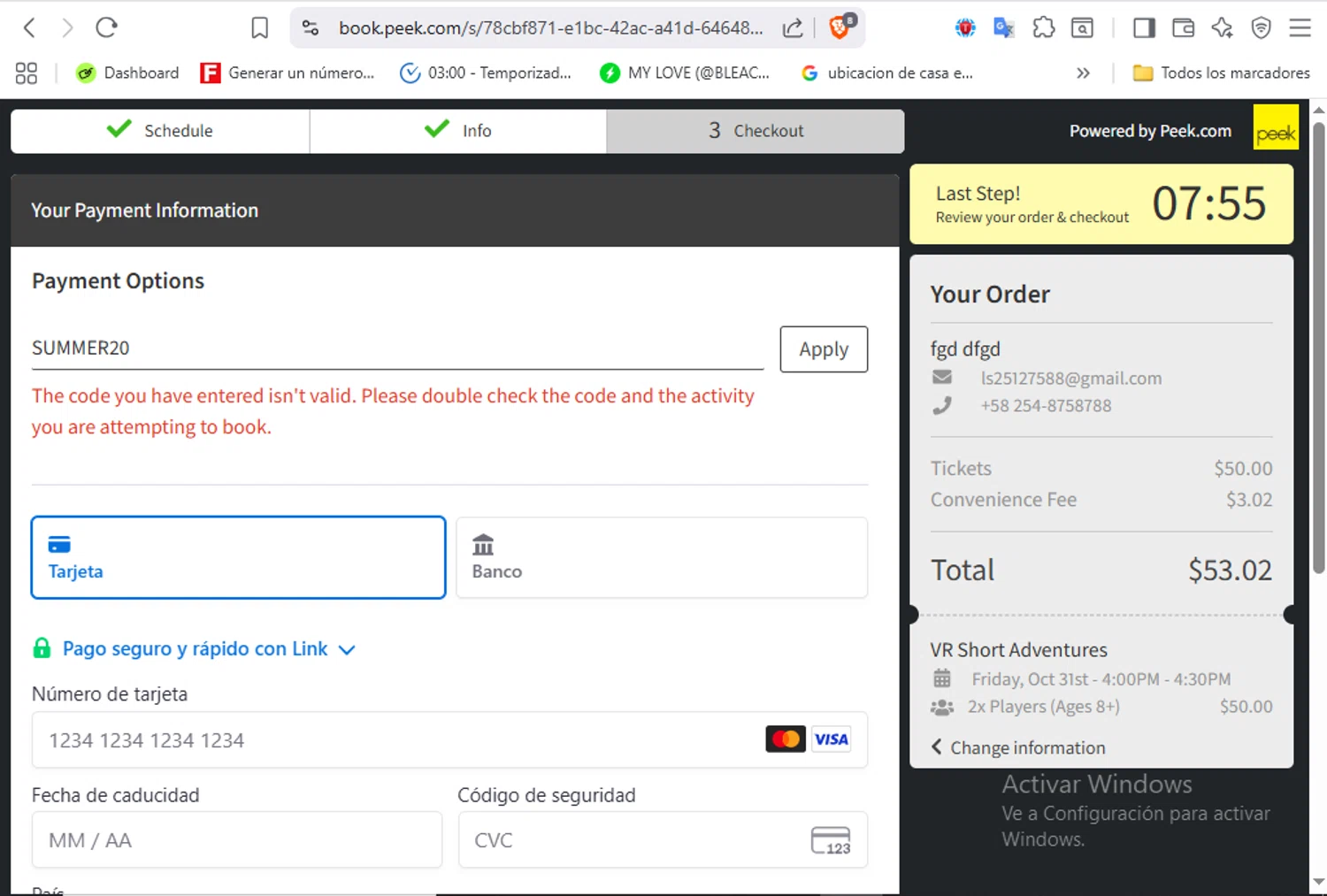 Zero Latency VR promo code screenshot showing code SUMMER20 applied at Zero Latency VR checkout page. Uploaded by SimplyCodes community member VoucherFalcon3942 on Sep 4, 2025