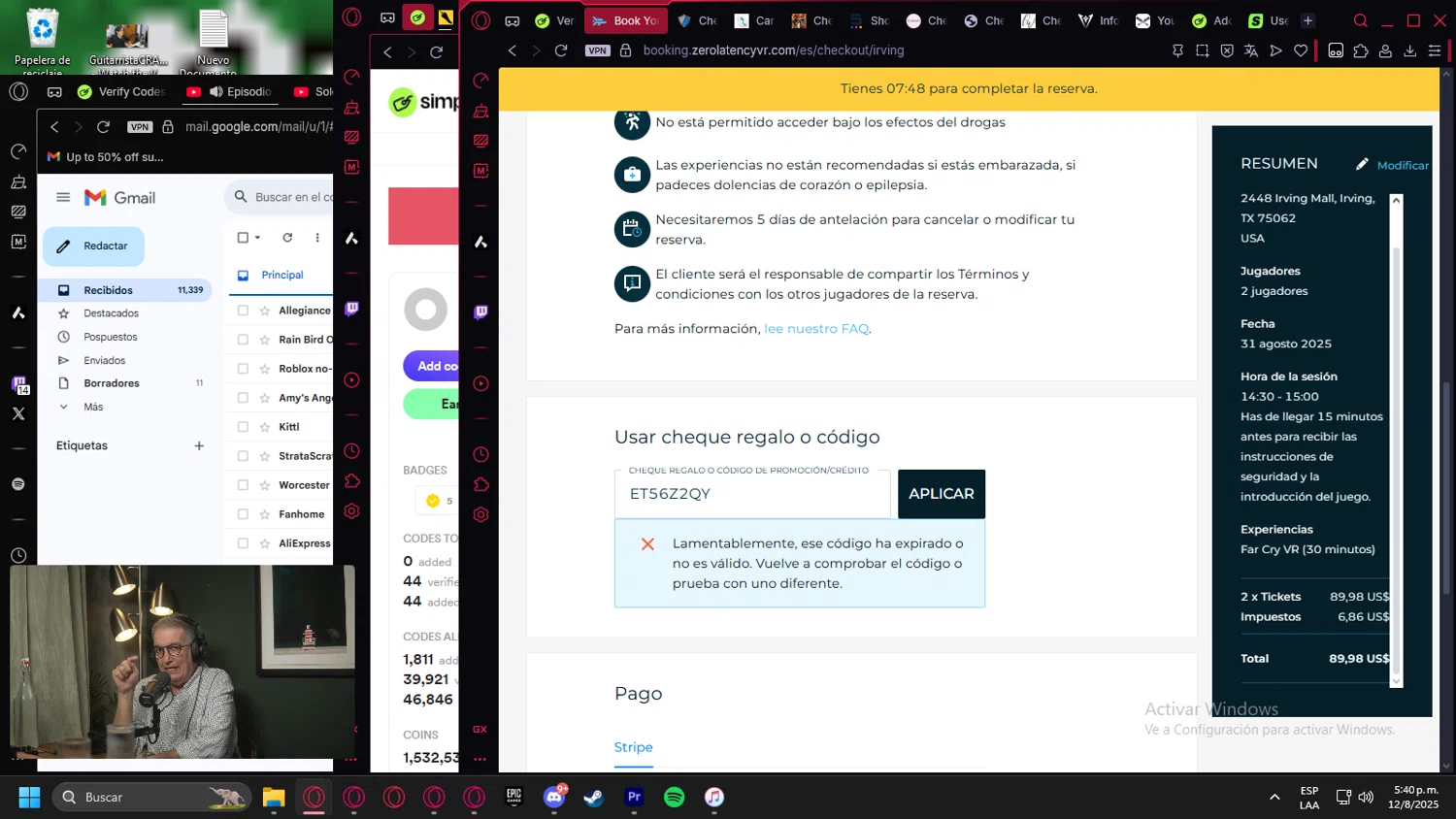 Zero Latency VR promo code screenshot showing code ET56Z2QY applied at Zero Latency VR checkout page. Uploaded by SimplyCodes community member Billyyou on Aug 12, 2025