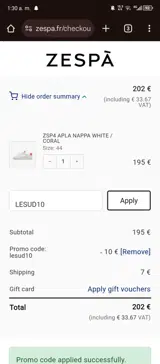 Zespa coupon verification screenshot