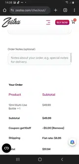 GET10OFF coupon verification screenshot