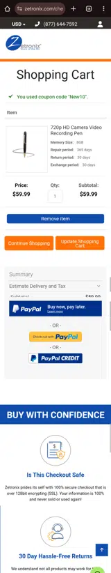 New10 coupon verification screenshot