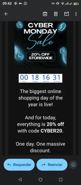 CYBER20 coupon verification screenshot