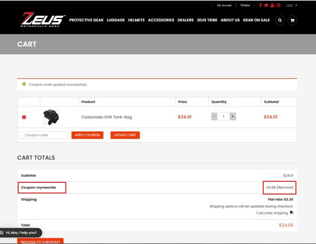 Zeus checkout page showing Zeus promo code box | Screenshot taken by SimplyCodes community member on Apr 17, 2021